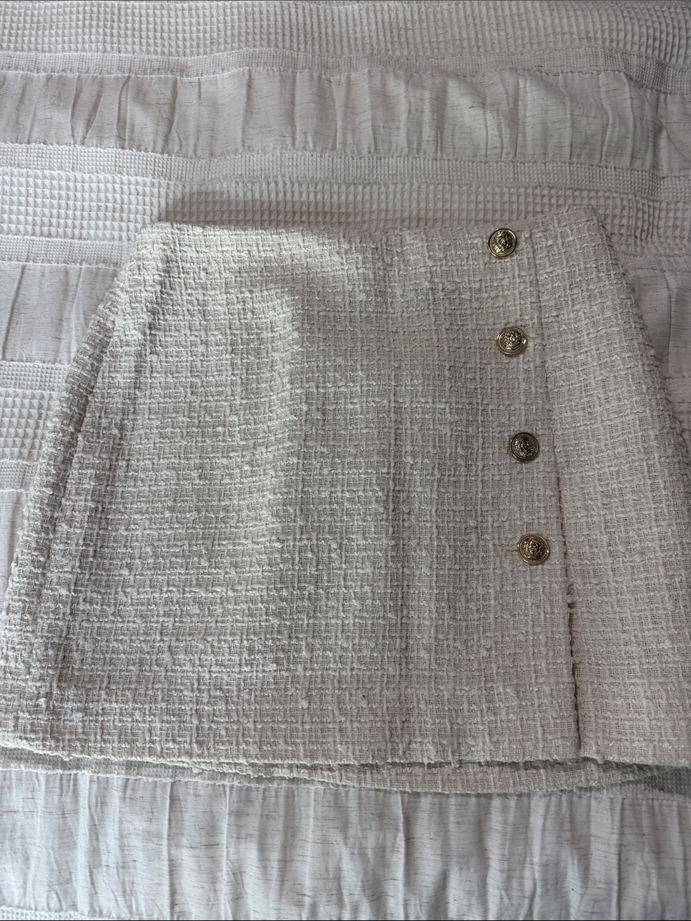 H&M Cream Tweed Midi Skirt with Gold Buttons